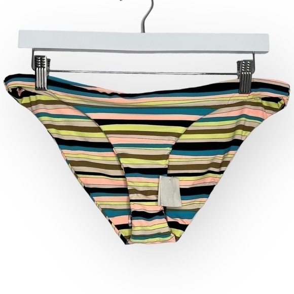 NWT Volcom Women’s Salty Air Full Bikini Bottom Yellow Pink Blue Black Stripe XL - Picture 4 of 12